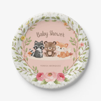 Woodland Animals Baby Shower Forest Creatures Girl Paper Plate