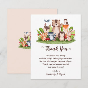 Woodland Animals Baby Shower Forest Greenery Thank You Card
