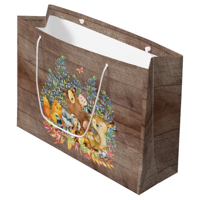 Woodland Animals Baby Shower Gift Bag (Front Angled)