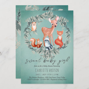Woodland Animals Baby Shower Girl Invitation