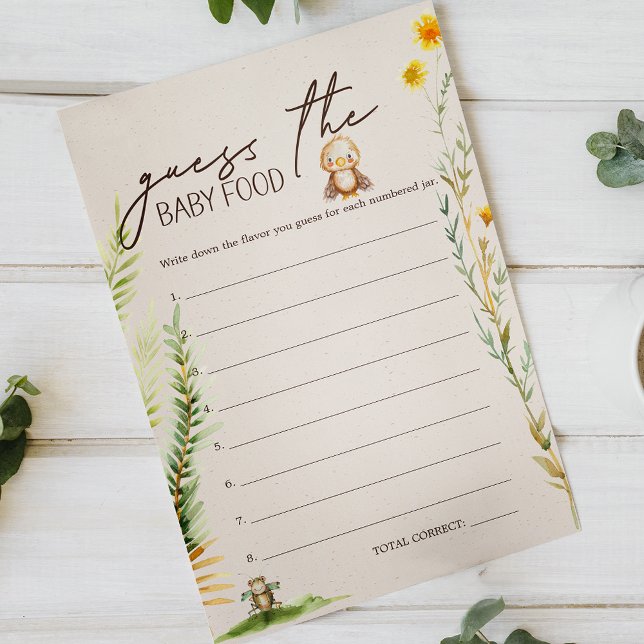 Woodland Animals Baby Shower Guess Baby Food Game Flyer (Creator Uploaded)