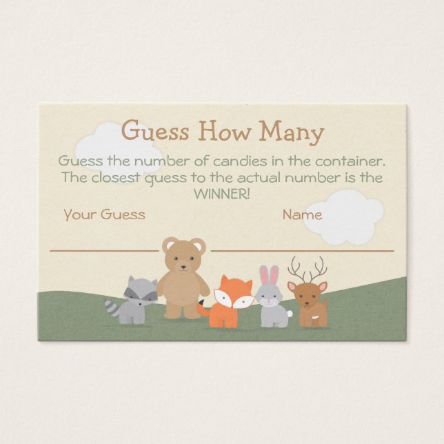 Woodland Animals Baby Shower Guess How Many Card (Front)