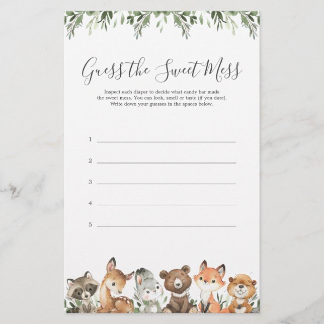 Woodland Animals Baby Shower Guess The Sweet Mess (Front)