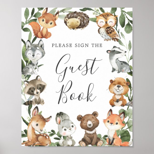 Woodland Animals Baby Shower Guestbook Sign (Front)