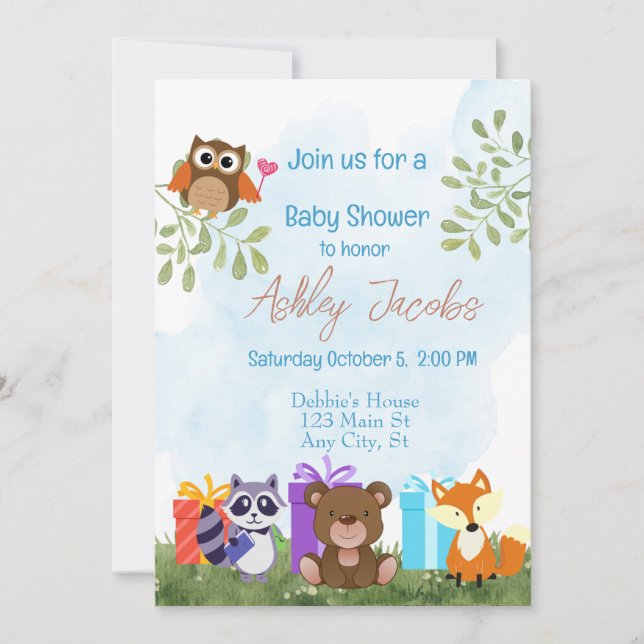 Woodland Animals Baby Shower Invitation (Front)