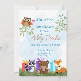 Woodland Animals Baby Shower Invitation