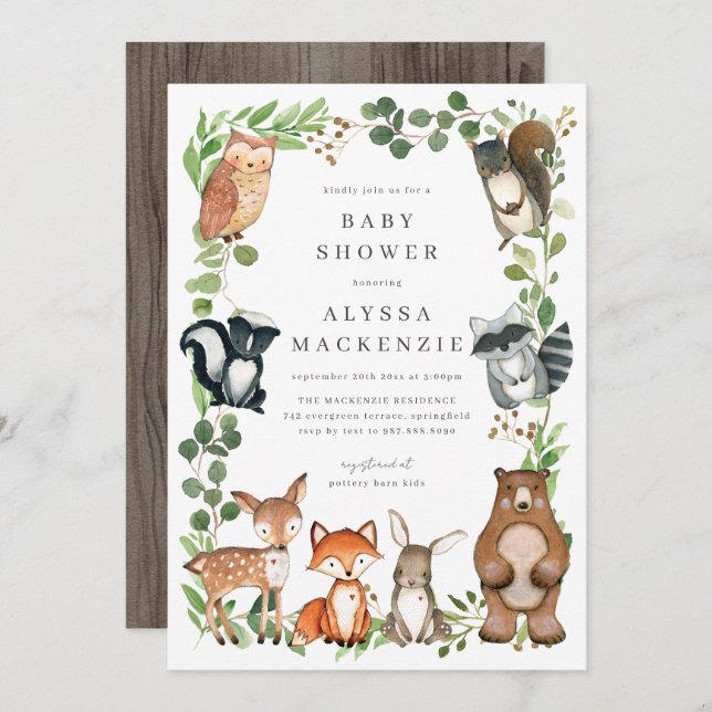 Woodland Animals Baby Shower Invitation (Front/Back)