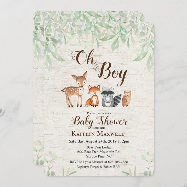Woodland Animals Baby Shower Invitation (Front/Back)