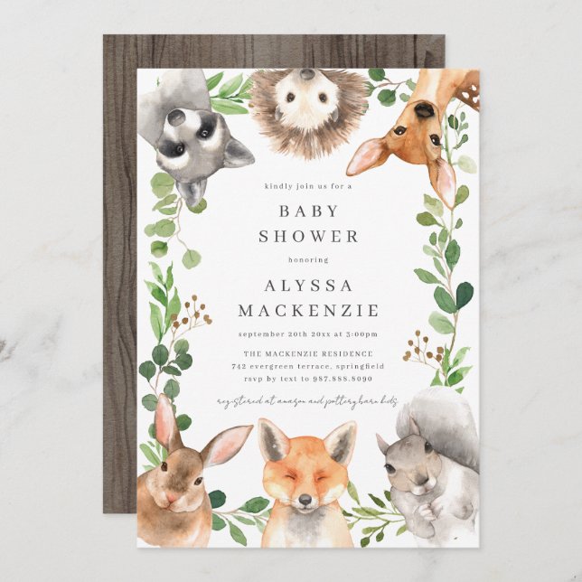 Woodland Animals Baby Shower Invitation (Front/Back)