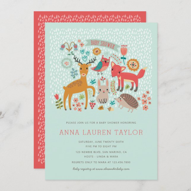 Woodland Animals Baby Shower Invitation (Front/Back)