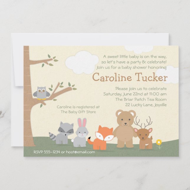Woodland Animals Baby Shower Invitation (Front)