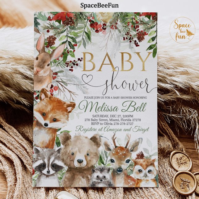 Woodland Animals Baby Shower Invitation (Woodland Animals,Baby Shower,Invitation Boy,Bear Forest,Woodland bear,Animals Invite,Bear Fox,Woodla)