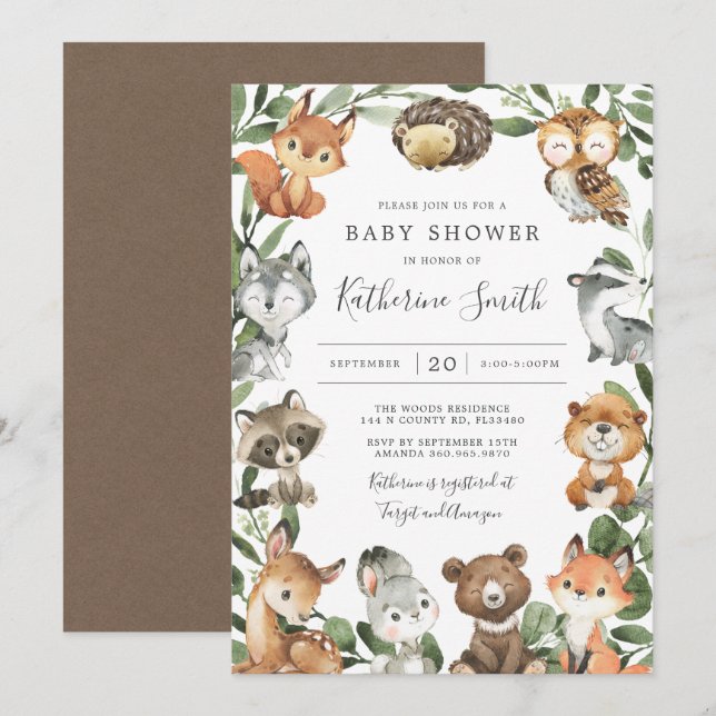 Woodland Animals Baby Shower Invitation (Front/Back)
