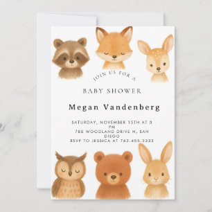 Woodland Animals Baby Shower Invitation 