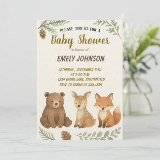 Woodland Animals Baby Shower Invitation