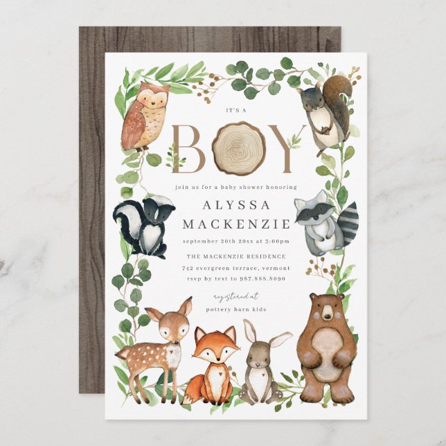 Woodland Animals Baby Shower Invitation (Front/Back)