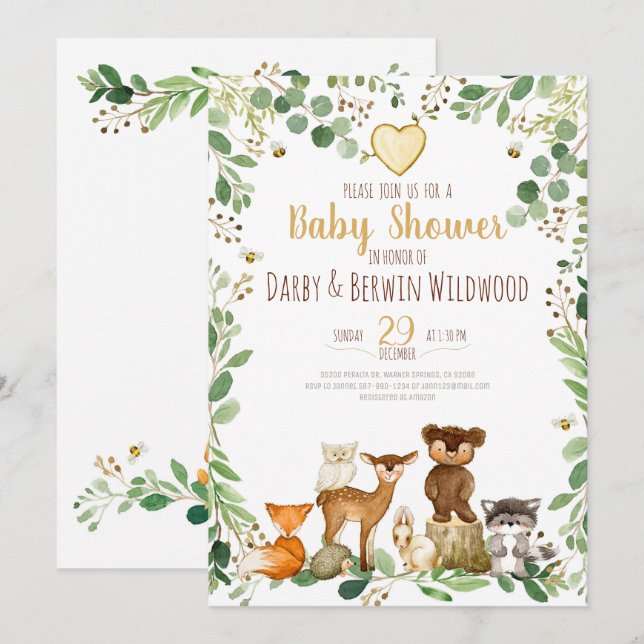 Woodland Animals Baby Shower Invitation (Front/Back)