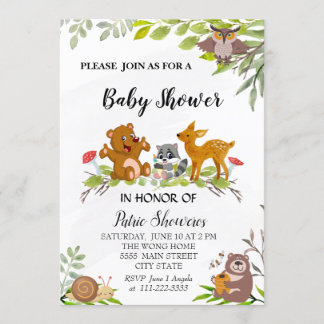 Woodland Animals Baby Shower Invitation Card