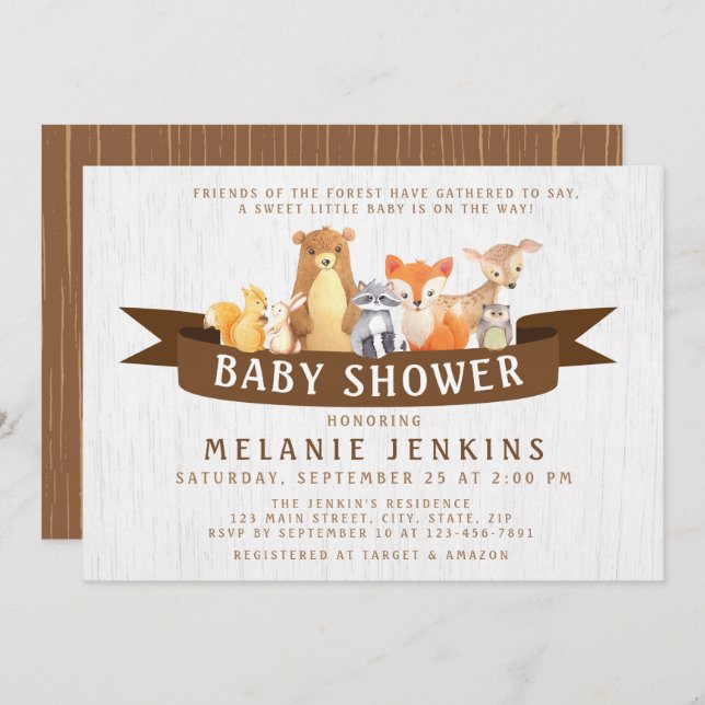 Woodland Animals Baby Shower Invitation Neutral (Front/Back)