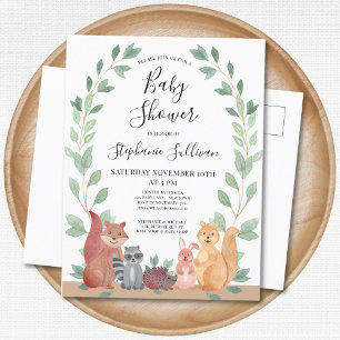  Woodland Animals Baby Shower Invitation Postcard