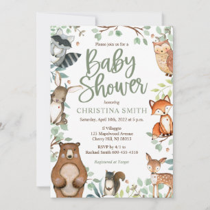 Woodland Animals Baby Shower Invitations