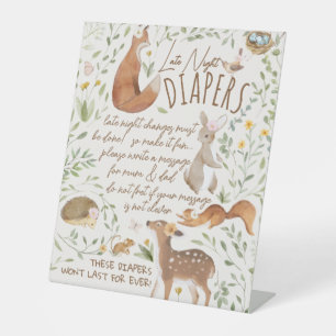 Woodland Animals Baby Shower Late Night Diapers Pedestal Sign