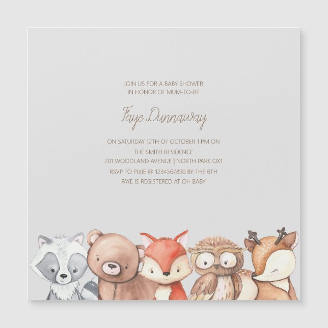 Woodland Animals Baby Shower Magnetic Invitation (Front)