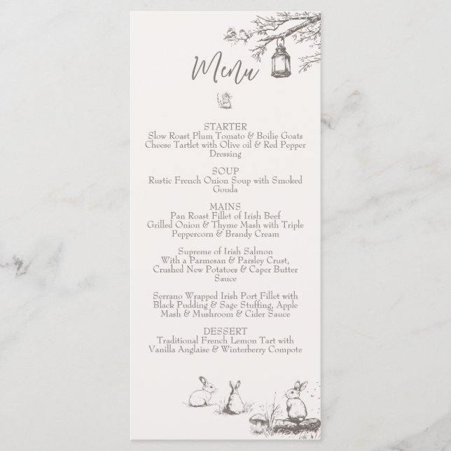 Woodland Animals Baby Shower Menu (Front)