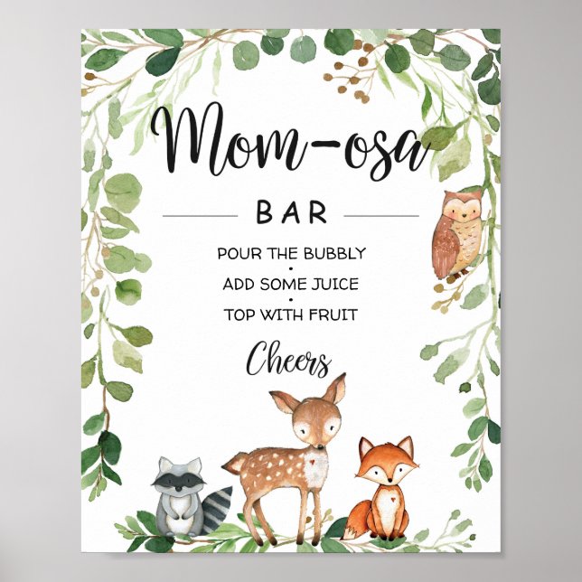 Woodland Animals Baby Shower Mum-osa Bar Sign (Front)