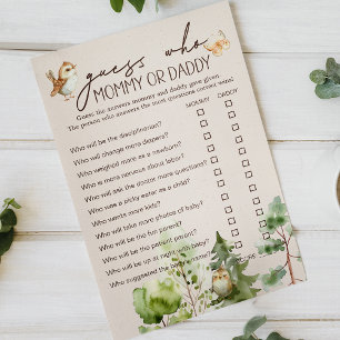 Woodland Animals Baby Shower Mummy or Daddy Game Flyer