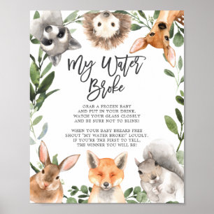 Woodland Animals Baby Shower My Water Broke Sign