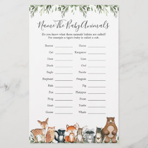 Woodland Animals Baby Shower Name The Baby Animals