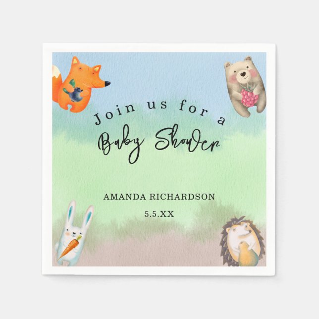 Woodland animals Baby Shower Napkin (Front)