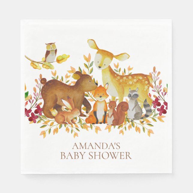 Woodland Animals Baby Shower Paper Napkins (Front)