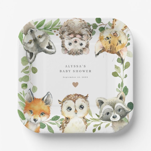 Woodland Animals Baby Shower Paper Plates (Front)