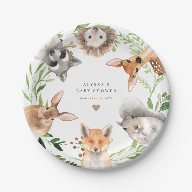 Woodland Animals Baby Shower Paper Plates (Front)