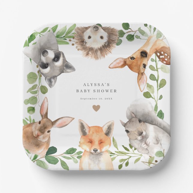 Woodland Animals Baby Shower Paper Plates (Front)