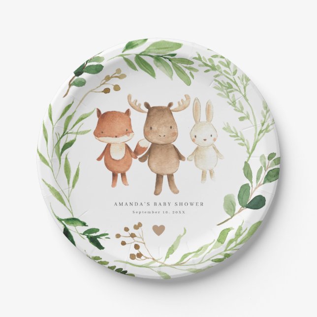 Woodland Animals Baby Shower Paper Plates (Front)