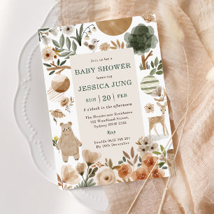  Woodland Animals Baby Shower Party Invitation