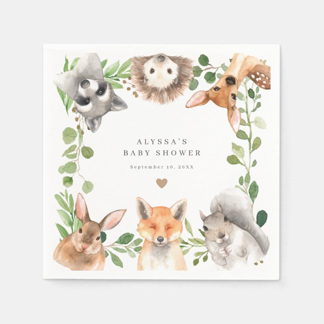 Woodland Animals Baby Shower Party Paper Napkins (Front)