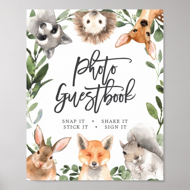 Woodland Animals Baby Shower Photo Guestbook Sign (Front)