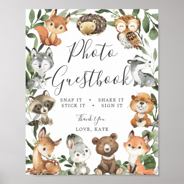 Woodland Animals Baby Shower Photo Guestbook Sign (Front)