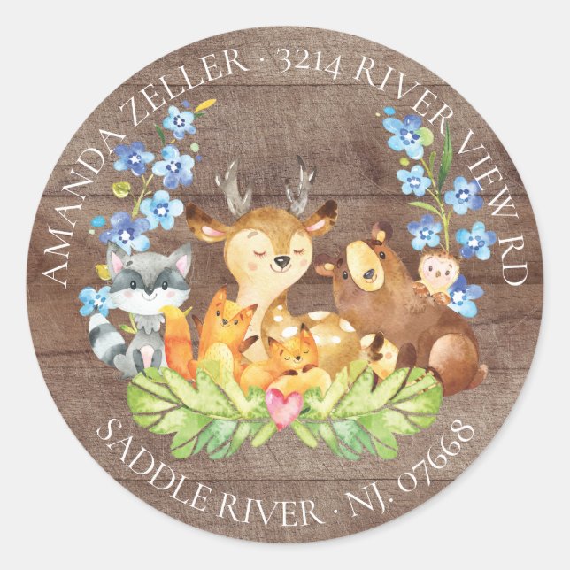 Woodland Animals Baby Shower Return Address Label (Front)