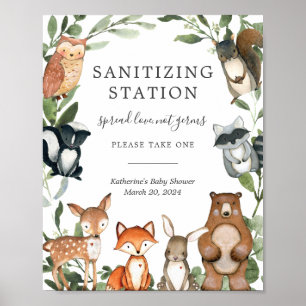 Woodland Animals Baby Shower Sanitising Sign