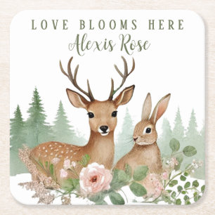 Woodland Animals Baby Shower Square Paper Coaster
