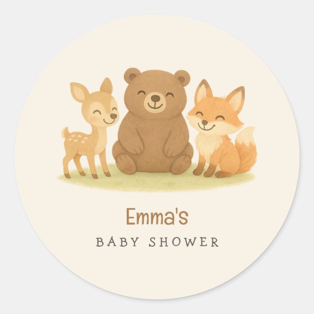 Woodland Animals Baby Shower Stickers (Front)