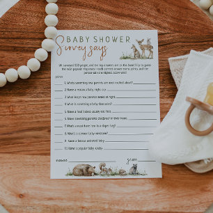 Woodland Animals Baby Shower Survey Says Card