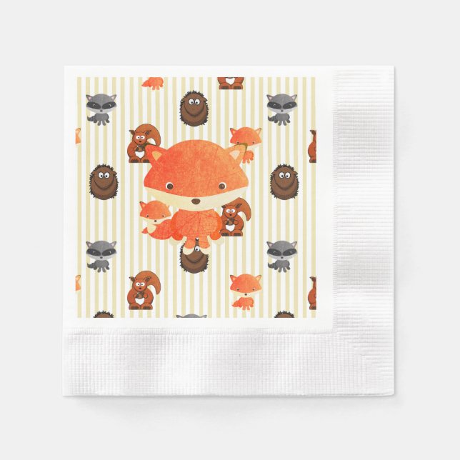 Woodland Animals Baby Shower Tan Napkins (Front)