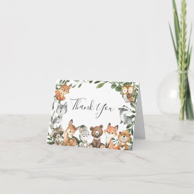 Woodland Animals Baby Shower Thank You Card (Front)