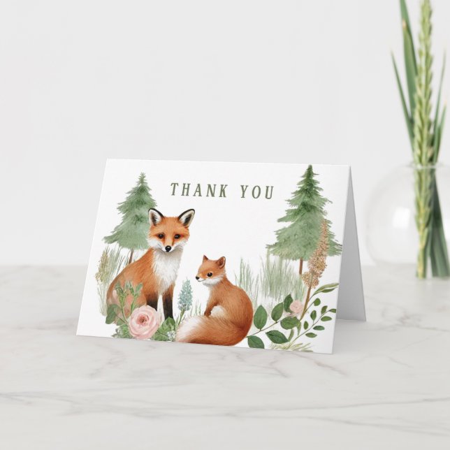 Woodland Animals Baby Shower Thank You Card (Front)